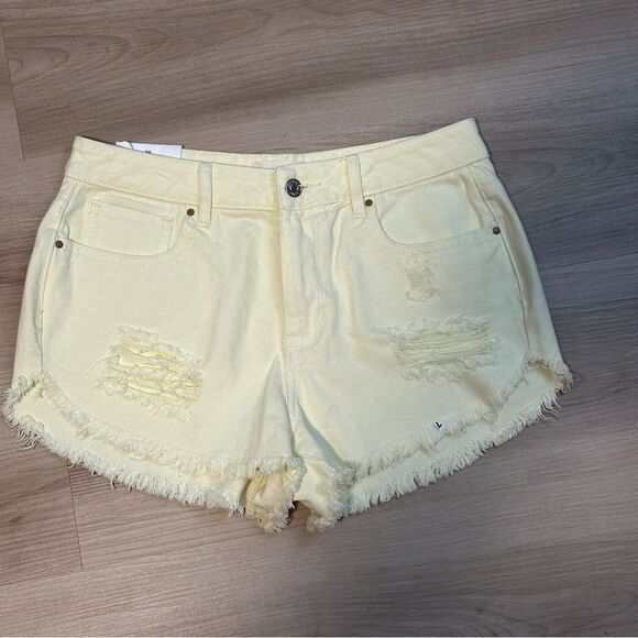 Pac‎ Sun High Rise Festival Short Light Yellow Size 26 Frayed Hem NWT - Picture 9 of 16